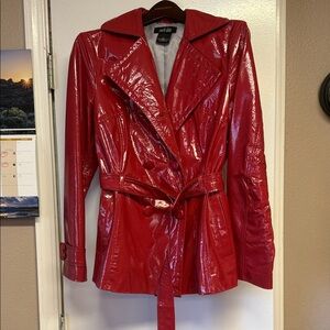 mont clair Red Patent Trench Coat with Belt